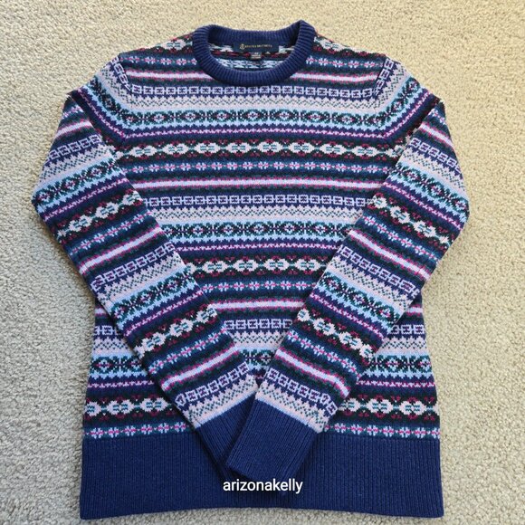 Brooks Brothers Fair Isle Sweater Lambswool Blend XS Blue Purple - Picture 9 of 16